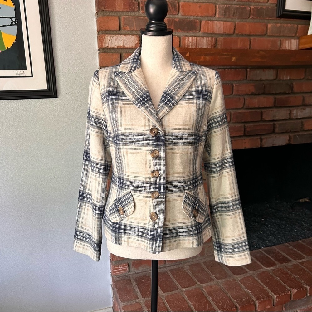 Sundance Plaid Wool Blend Blazer in Blue & Cream Sz 6